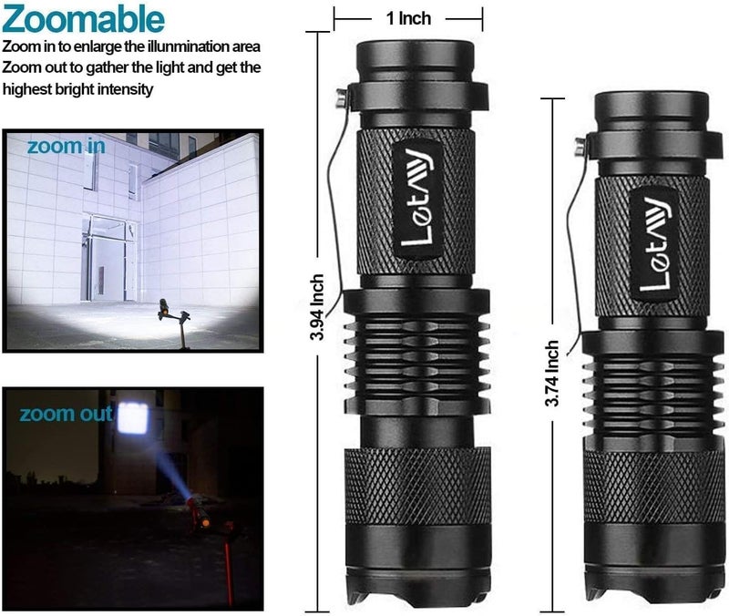 LETMY Tactical Flashlight, Super Bright LED Mini Flashlights with Belt Clip, Zoomable, 3 Modes, Waterproof - Best EDC Flashlight for Gift, Hiking, Camping, Hurricane & Power Outage (2 Pack) - Image 2